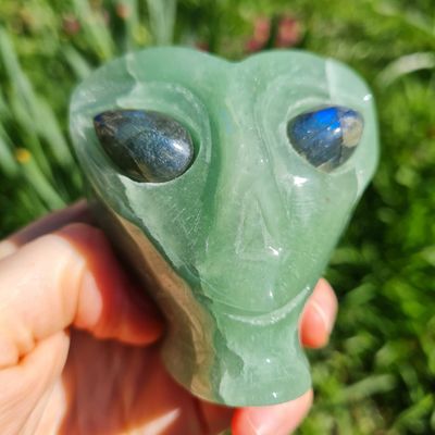 Pleiades Wisdom Keeper Green Aventurine with Labradorite Eyes Star Being 3