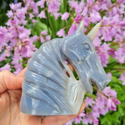 Grey/ Blue Agate Unicorn 4&quot;*