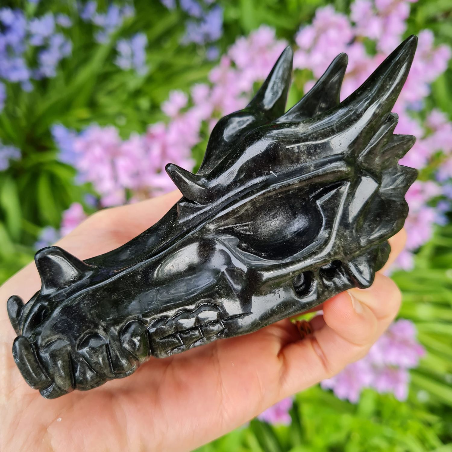 Black Obsidian Dragon Skull 4&quot;