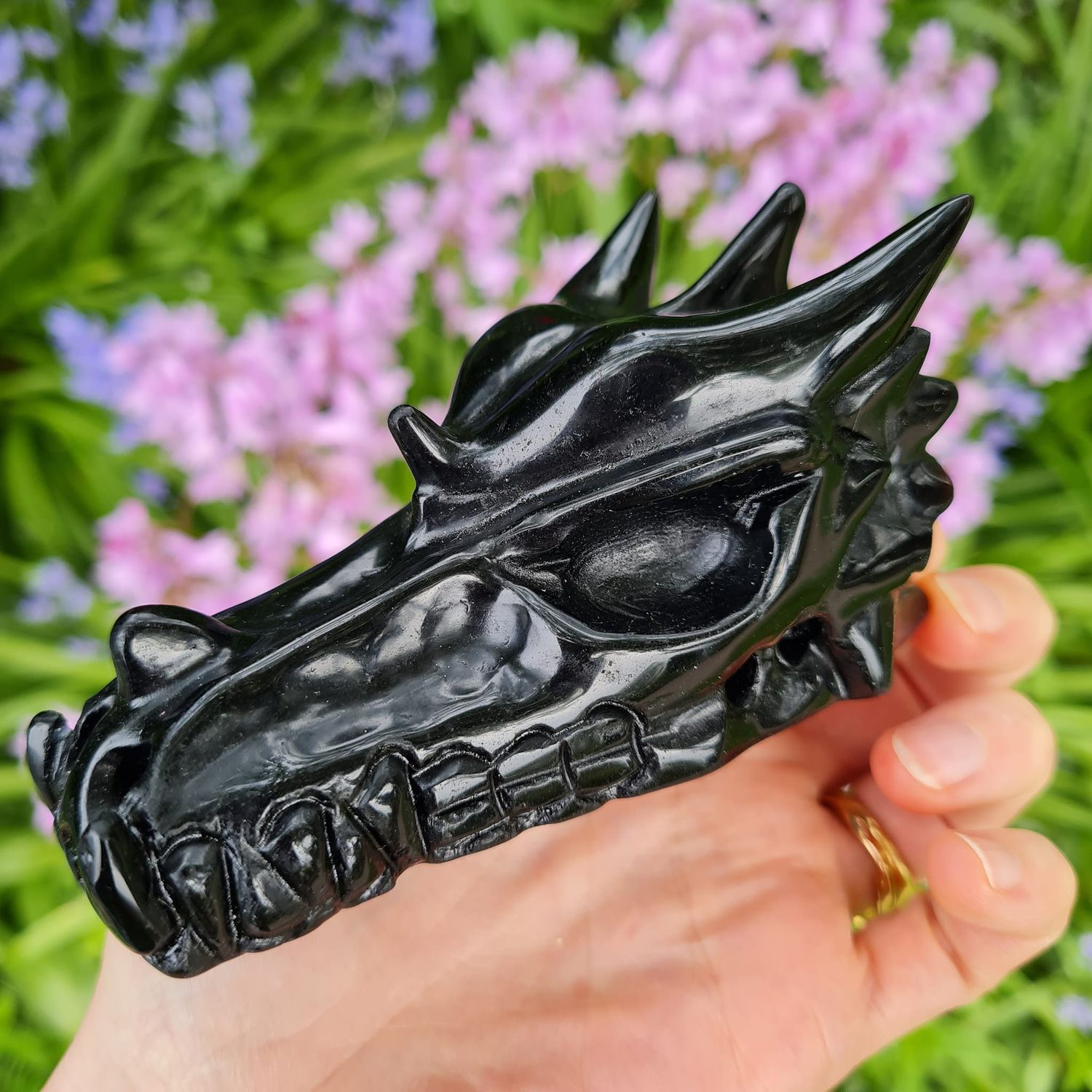 Black Obsidian Dragon Skull 4&quot;