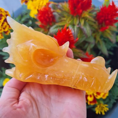 Orange Calcite Dragon Skull