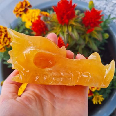 Orange Calcite Dragon Skull
