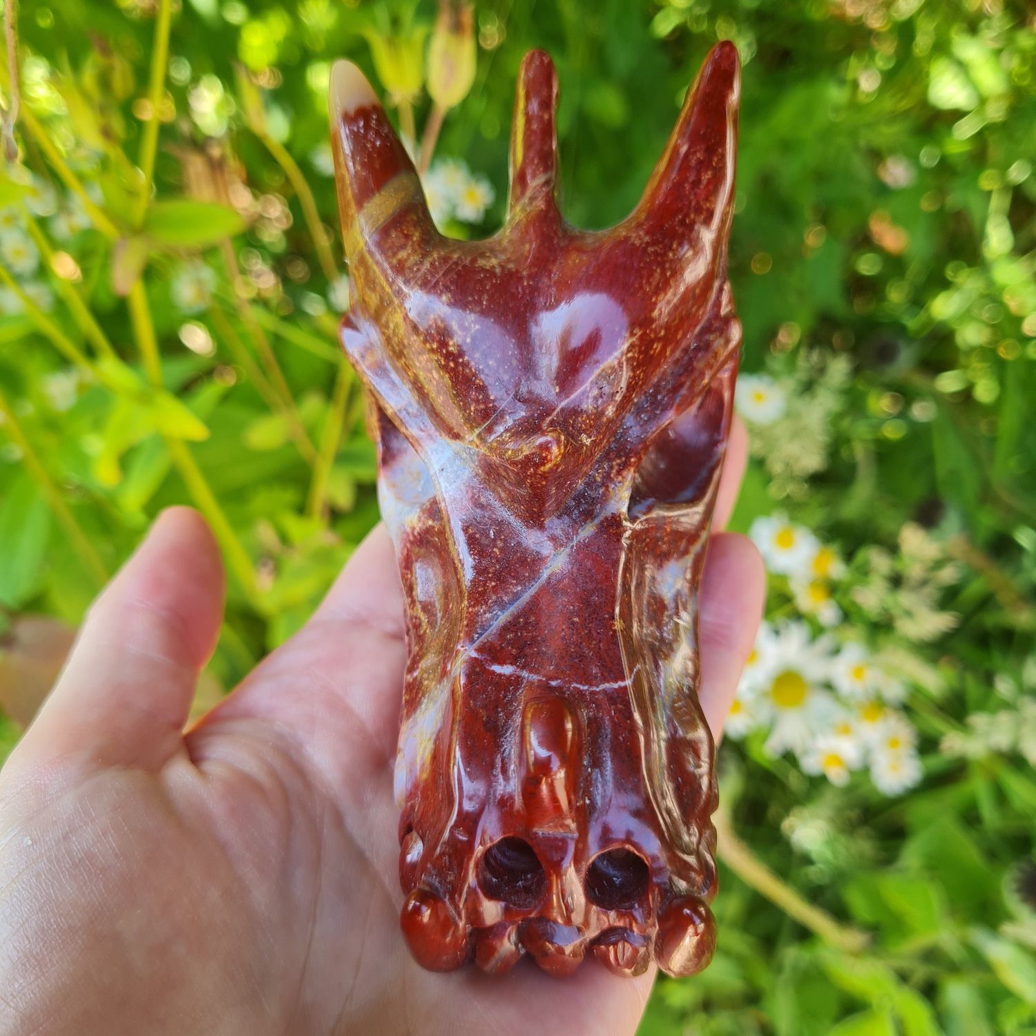 Wealth Red Jasper Dragon Skull 4&quot;