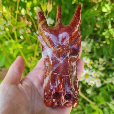 Wealth Red Jasper Dragon Skull 4&quot;