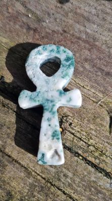 Green Moss Agate Crystal Ankh 2&quot;