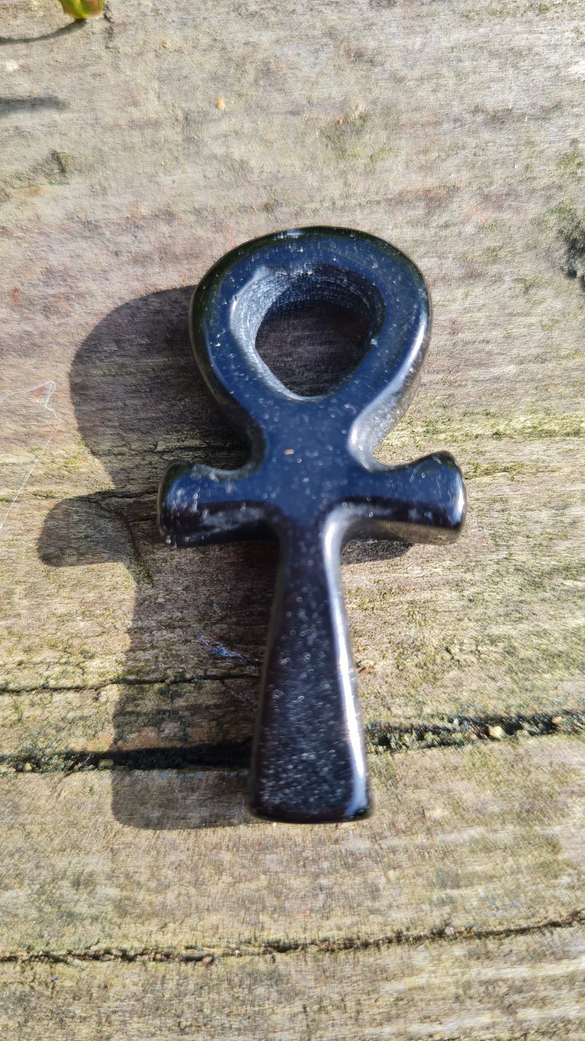 Black Obsidian Crystal Ankh 2&quot;