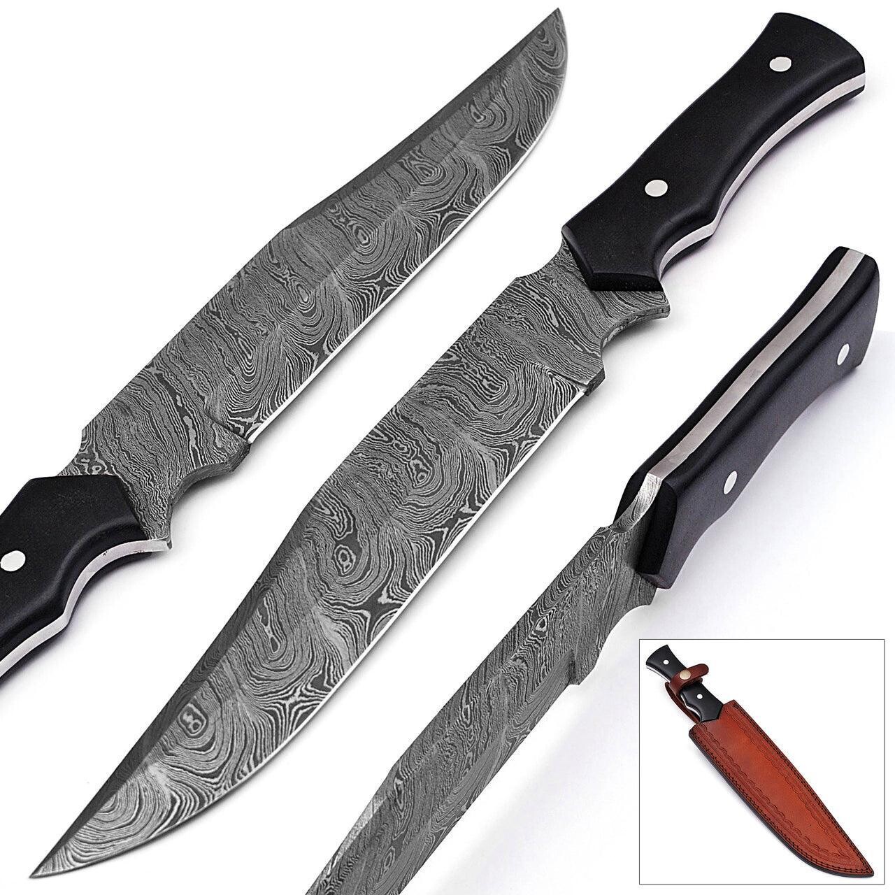 Couteau de chasse Bowie extérieur en acier de Damas Blood &amp; Ink
