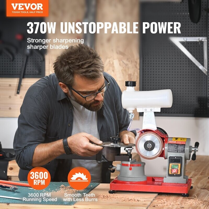VEVOR Affûteur de lame de scie circulaire, meuleuse d'angle rotative 370 W avec réservoir d'eau, machine d'affûtage par injection d'eau et 6 centrages de scie VEVOR Affûteur de lame de scie circulaire, meuleuse d'angle rotative 370 W avec réservoir d'eau, machine d'affûtage par injection d'eau et 6 centrages de scie