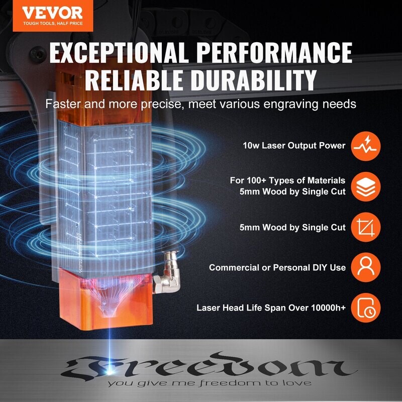 VEVOR Laser Engraver, 10W Output Laser Engraving Machine, 15.7" x 15.7" Large Working Area, 10000mm/min Movement Speed, Compressed Spot with Eye Protection, Laser Cutter for Wood, Metal, Acrylic VEVOR Laser Engraver, 10W Output Laser Engraving Machine, 15.7" x 15.7" Large Working Area, 10000mm/min Movement Speed, Compressed Spot with Eye Protection, Laser Cutter for Wood, Metal, Acrylic