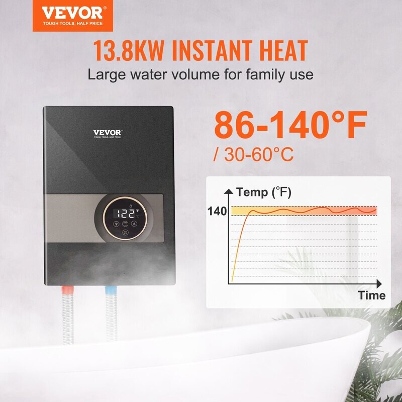 VEVOR Chauffe-eau instantané, chaudière à eau électrique sans réservoir de 13,8 kW, affichage numérique de la température, installation facile et alimentation en eau 24 heures sur 24, pour cuisine VEVOR Chauffe-eau instantané, chaudière à eau électrique sans réservoir de 13,8 kW, affichage numérique de la température, installation facile et alimentation en eau 24 heures sur 24, pour cuisine