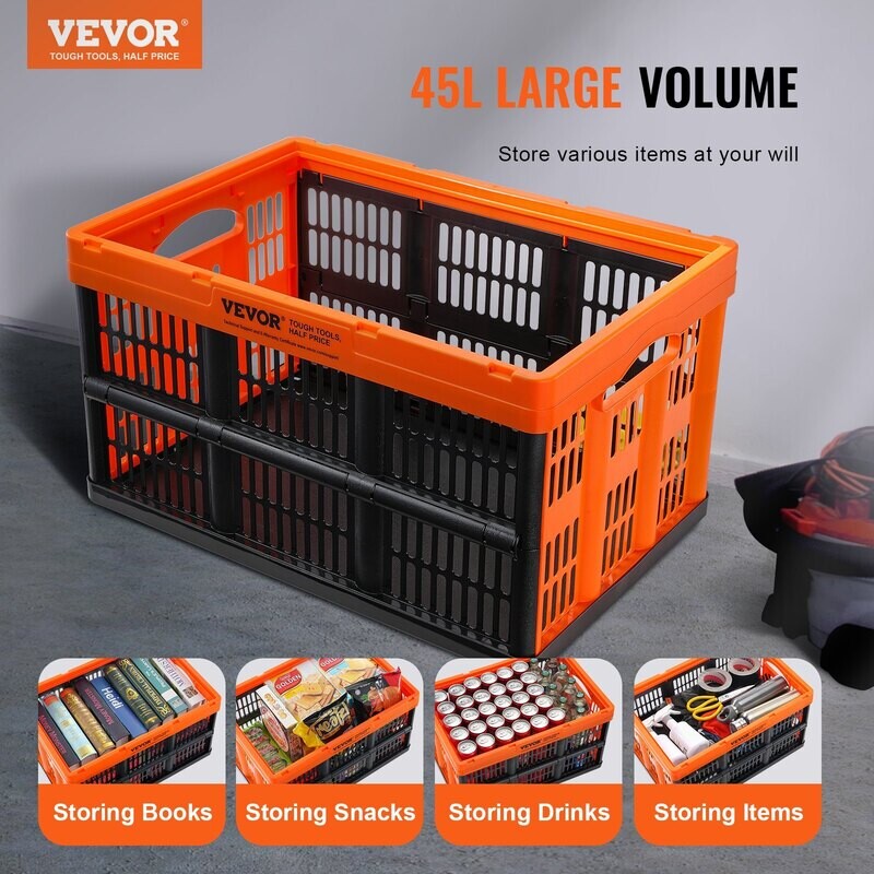 VEVOR Lot de 3 paniers de rangement pliables en plastique, 45 L, conteneurs de rangement empilables pliables avec poignées, grands conteneurs robustes pour vêtements, jouets, livres, collations VEVOR Lot de 3 paniers de rangement pliables en plastique, 45 L, conteneurs de rangement empilables pliables avec poignées, grands conteneurs robustes pour vêtements, jouets, livres, collations