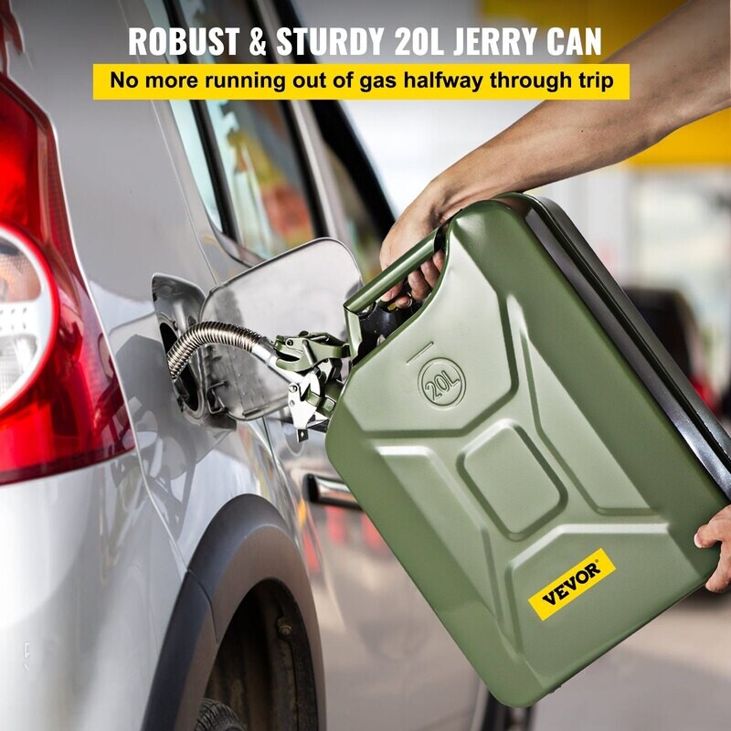 VEVOR Jerry Fuel Can, 5.3 Gallon / 20 L Portable Jerry Gas Can with Flexible Spout System, Rustproof & Heat-resistant Steel Fuel Tank for Cars Trucks Equipment, 2PCS Green VEVOR Jerry Fuel Can, 5.3 Gallon / 20 L Portable Jerry Gas Can with Flexible Spout System, Rustproof & Heat-resistant Steel Fuel Tank for Cars Trucks Equipment, 2PCS Green