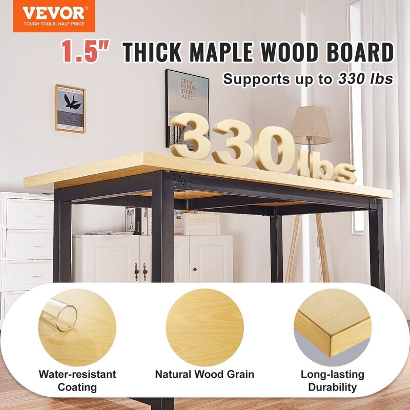 VEVOR Dessus de table en bois, 59,1" x 29,5" x 1,5", capacité de charge de 330 lb, bureau universel monobloc en bois d'érable massif pour cadre de bureau électrique réglable en hauteur VEVOR Dessus de table en bois, 59,1" x 29,5" x 1,5", capacité de charge de 330 lb, bureau universel monobloc en bois d'érable massif pour cadre de bureau électrique réglable en hauteur
