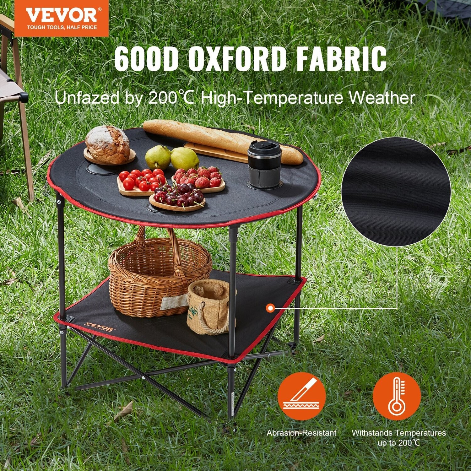 VEVOR Table de camping pliante, tables d'appoint portables d'extérieur, table pliante légère, table de travail ultra compacte en tissu Oxford 600D et acier avec grand sac de rangement et de transport