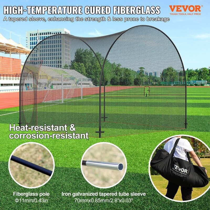 VEVOR Baseball Batting Cage, Softball and Baseball Batting Cage Net and Frame, Practice Portable Cage Net with Carry Bag, Heavy Duty Enclosed Pitching Cage, for Backyard Batting Hitting Training, 12FT VEVOR Baseball Batting Cage, Softball and Baseball Batting Cage Net and Frame, Practice Portable Cage Net with Carry Bag, Heavy Duty Enclosed Pitching Cage, for Backyard Batting Hitting Training, 12FT
