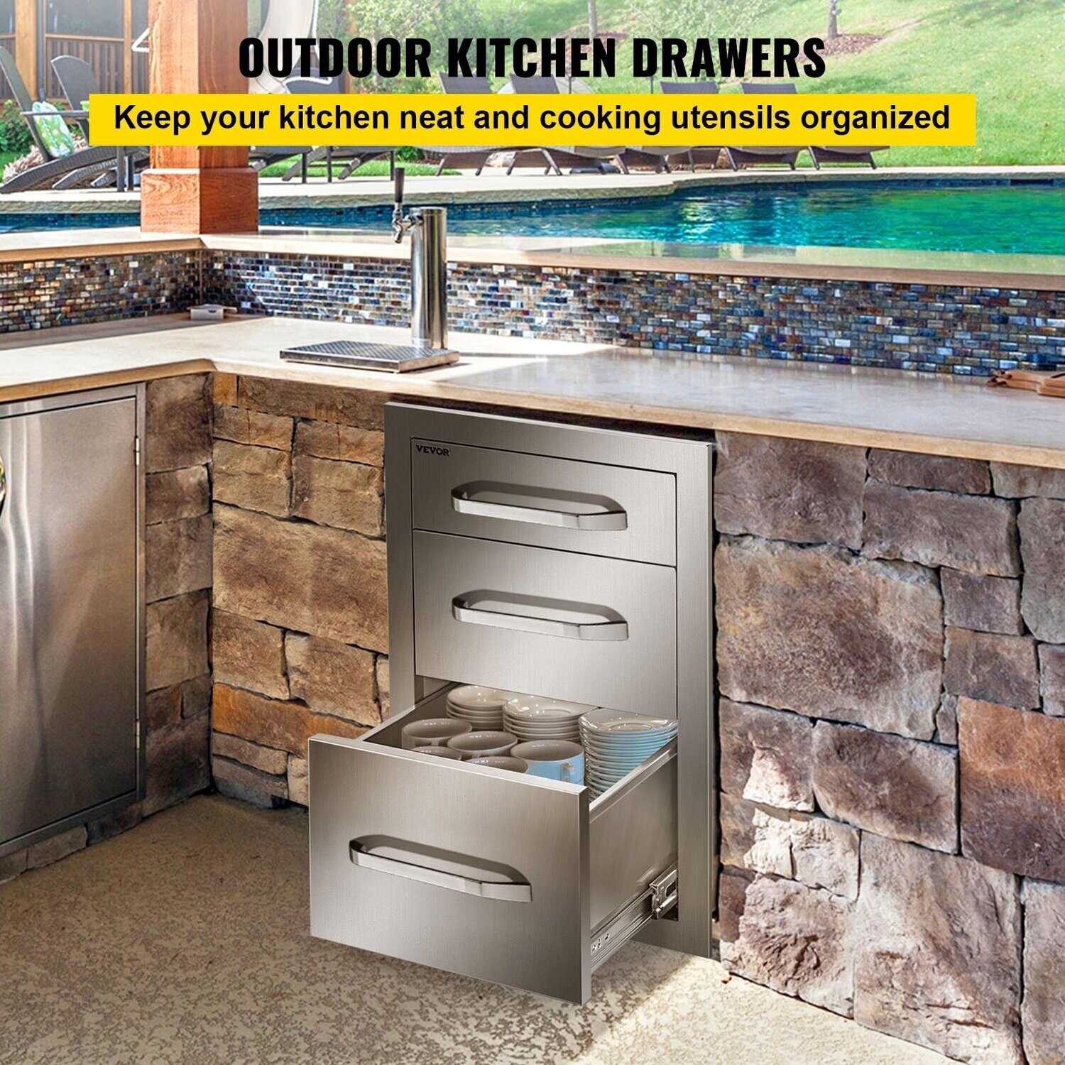 Commode à tiroirs 14,8x22,6x21pouces Acier inoxydable 201