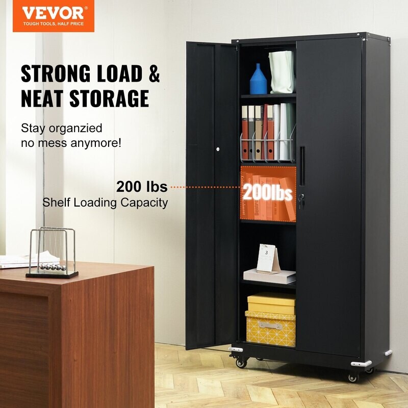 VEVOR Armoire de rangement en métal avec roulettes, armoire verrouillable de 75 po avec 4 étagères réglables et 2 portes magnétiques