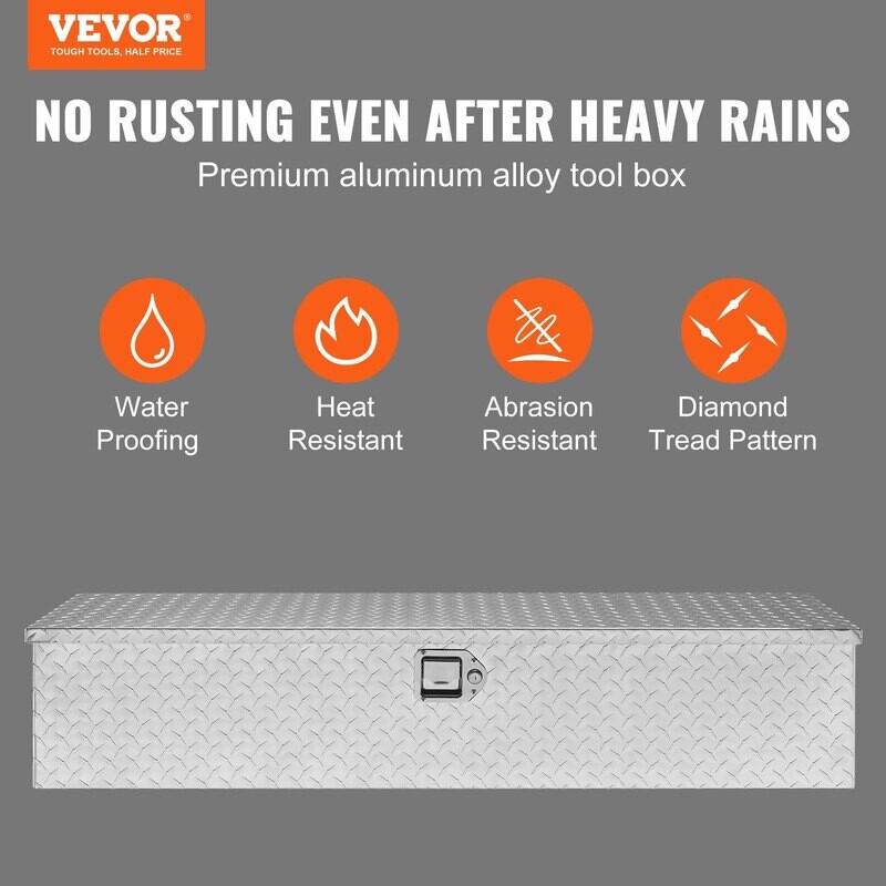 VEVOR Boîte à outils robuste en aluminium pour lit de camion, boîte à outils en plaque de diamant avec poignée latérale et clés de verrouillage, boîte à outils de rangement 48" x 15" x 15" VEVOR Boîte à outils robuste en aluminium pour lit de camion, boîte à outils en plaque de diamant avec poignée latérale et clés de verrouillage, boîte à outils de rangement 48" x 15" x 15"