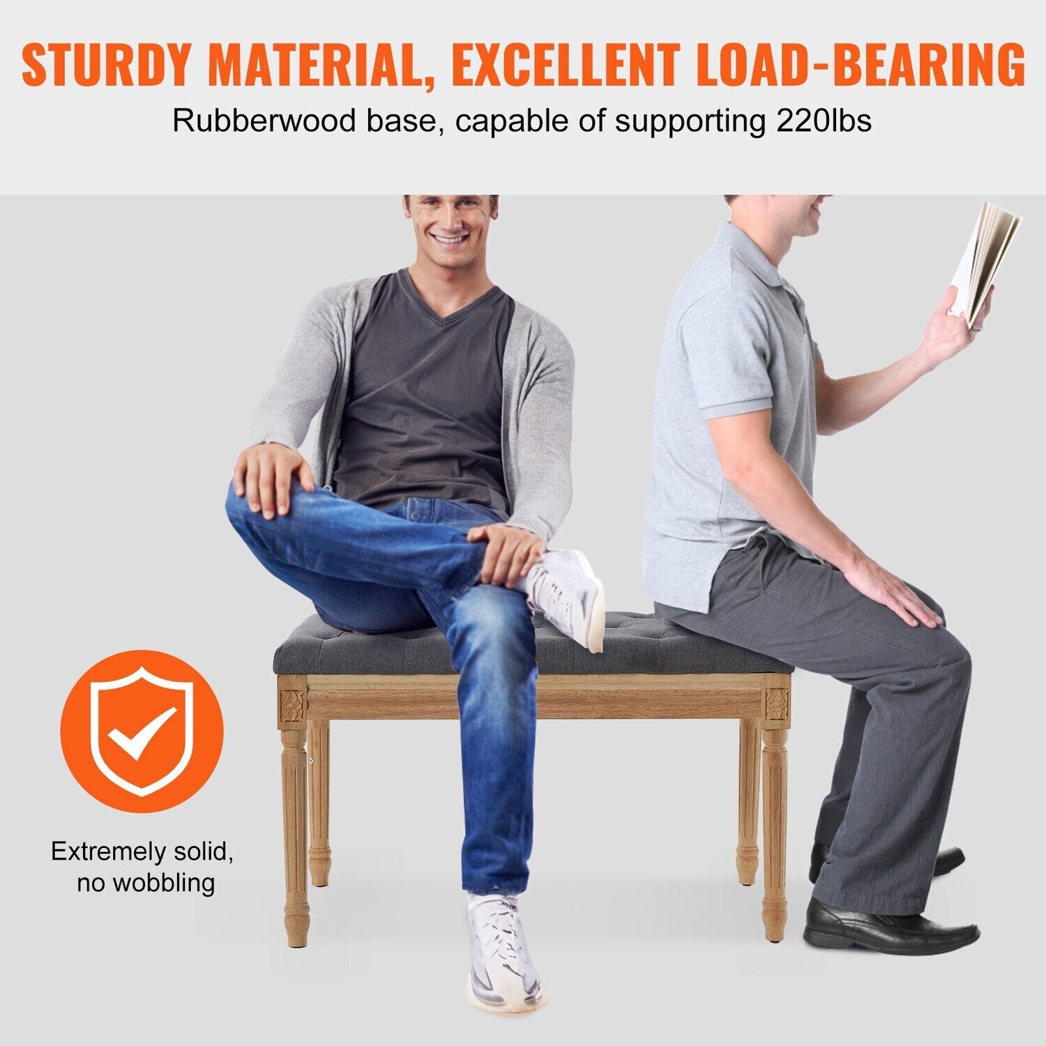 VEVOR Banc rembourré, banc ottoman de 40,6 cm de large, banc d'extrémité de lit avec coussin rembourré en mousse et pieds en bois d'hévéa, repose-pieds capitonné