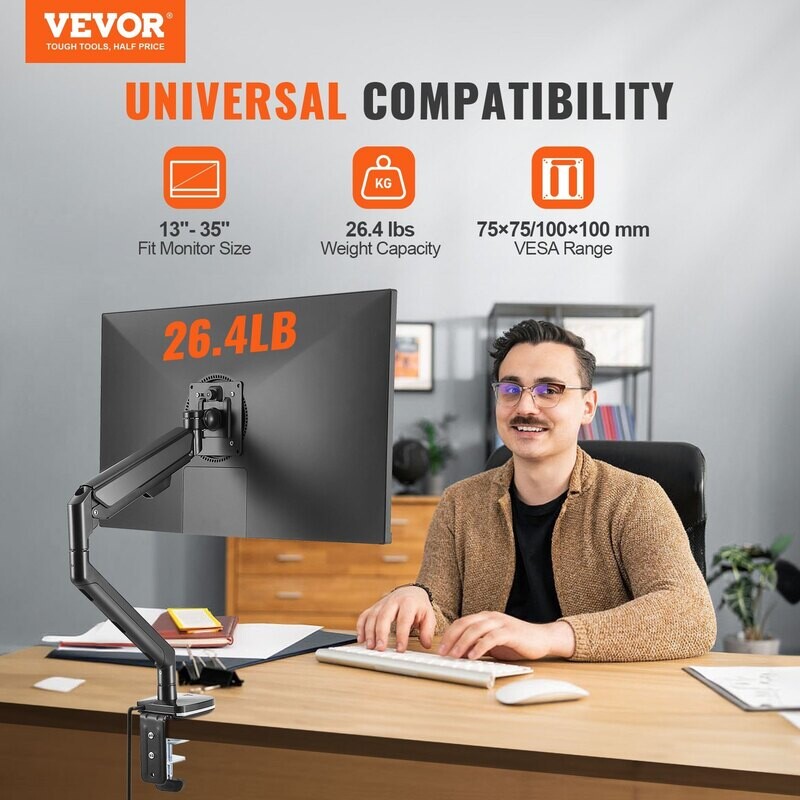 VEVOR Support de moniteur unique, prend en charge les écrans de 13" à 35", bras de moniteur à ressort à gaz entièrement réglable, peut supporter jusqu'à 26,4 lb VEVOR Support de moniteur unique, prend en charge les écrans de 13" à 35", bras de moniteur à ressort à gaz entièrement réglable, peut supporter jusqu'à 26,4 lb