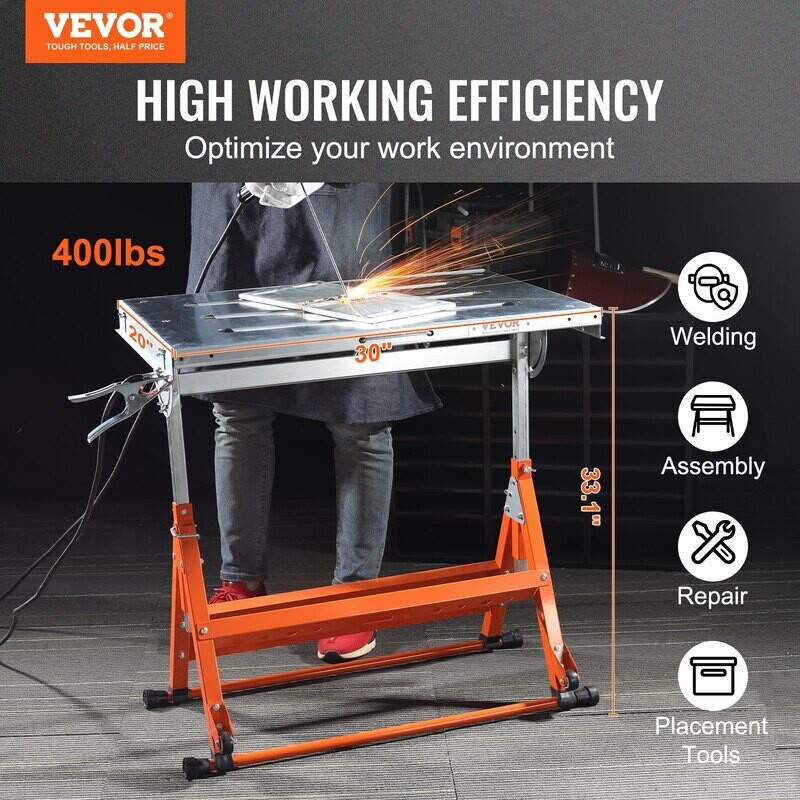 VEVOR Table de soudage 30" x 20", capacité de charge de 400 lb, table de travail en acier sur roulettes, établi de travail pliable avec trois fentes de 1,1" VEVOR Table de soudage 30" x 20", capacité de charge de 400 lb, table de travail en acier sur roulettes, établi de travail pliable avec trois fentes de 1,1"