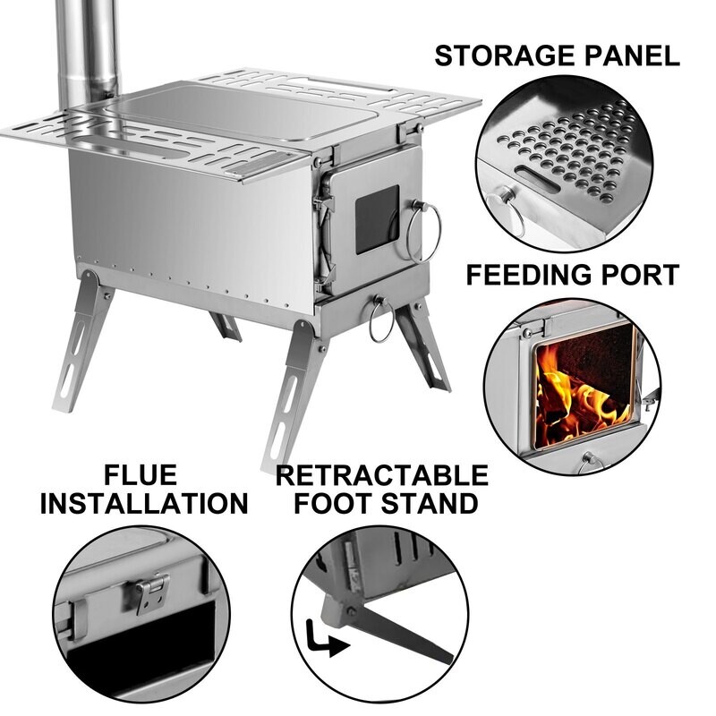 VEVOR Réchaud à bois de tente 18,3 x 15 x 14,17 pouces, réchaud à bois de camping en acier inoxydable 304 avec tuyau pliable, réchaud à bois portable de 90,6 pouces de hauteur VEVOR Réchaud à bois de tente 18,3 x 15 x 14,17 pouces, réchaud à bois de camping en acier inoxydable 304 avec tuyau pliable, réchaud à bois portable de 90,6 pouces de hauteur