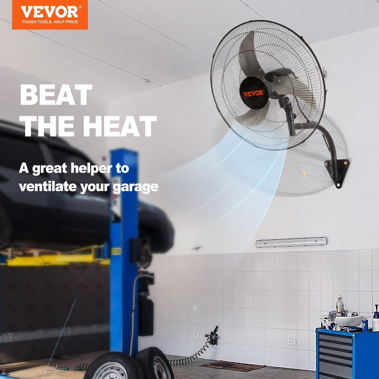 Ventilateur mural VEVOR, 20 pouces, 3 vitesses haute vitesse Max. Ventilateur mural industriel oscillant 4650 CFM, commercial ou résidentiel pour entrepôt, serre, atelier, terrasse, sous-sol, noir