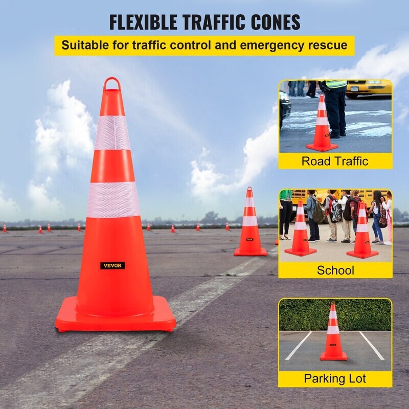 Cônes de sécurité VEVOR cônes de signalisation 6x28 &quot;colliers réfléchissants orange cônes de route
