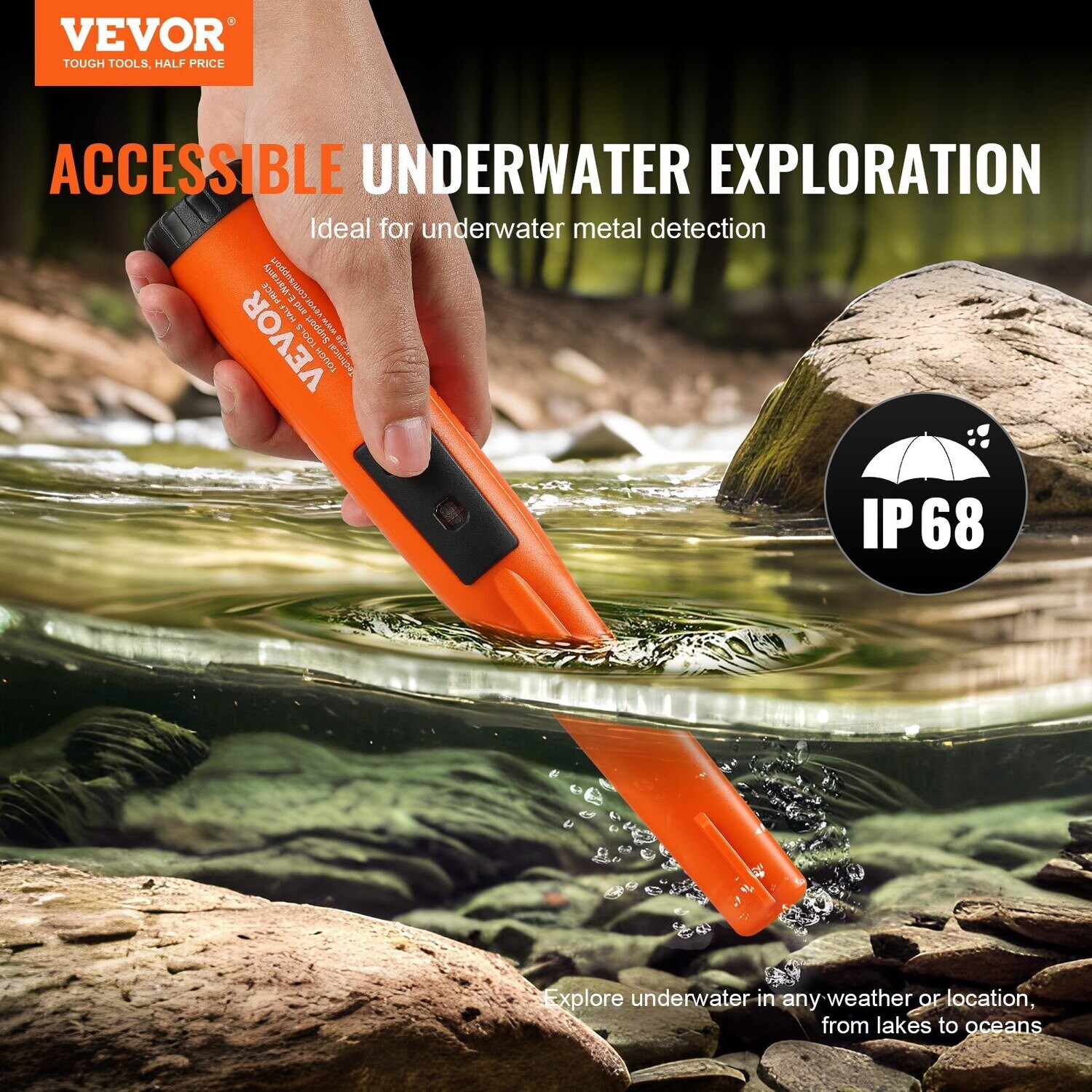 VEVOR Détecteur de métaux Pinpointer, IP68 entièrement étanche, baguette de pointeur portable, profondeur de détection de 4,5", 3 modes, sonde de chasse au trésor professionnelle avec étui