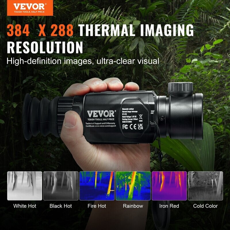 VEVOR Imageur thermique monoculaire, télescope d'imagerie de chasse résolution 384 x 288, caméra thermique étanche IP54 avec zoom 1X -8X, écran OLED 0,39", batterie haute capacité 1400 mAh VEVOR Imageur thermique monoculaire, télescope d'imagerie de chasse résolution 384 x 288, caméra thermique étanche IP54 avec zoom 1X -8X, écran OLED 0,39", batterie haute capacité 1400 mAh