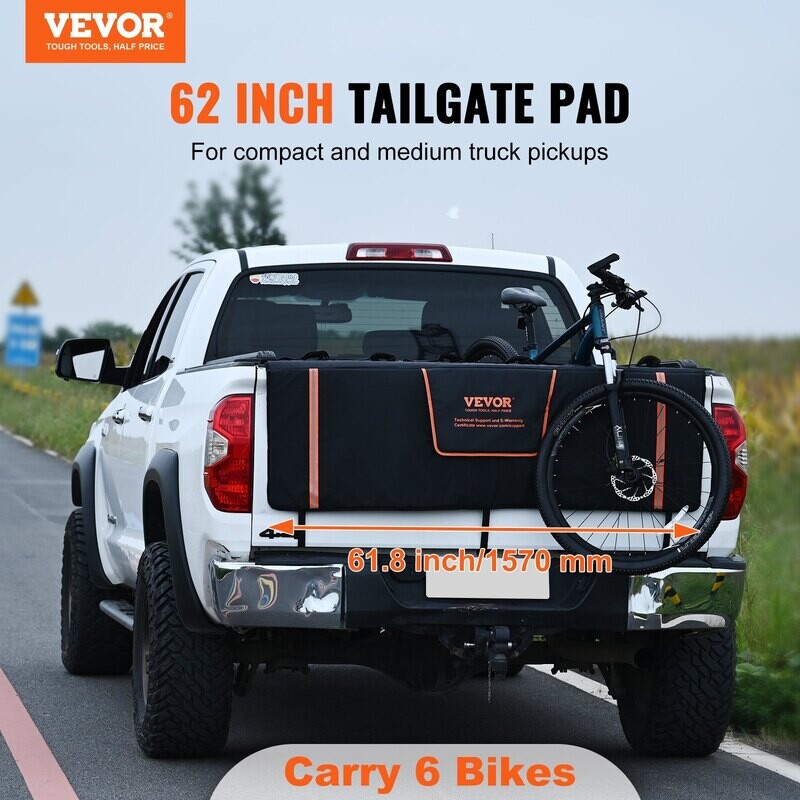 VEVOR Tapis de hayon de vélo, 62&quot; pour camion, pour transporter 6 vélos de montagne, coussinet de protection de hayon avec bandes réfléchissantes et poches à outils
