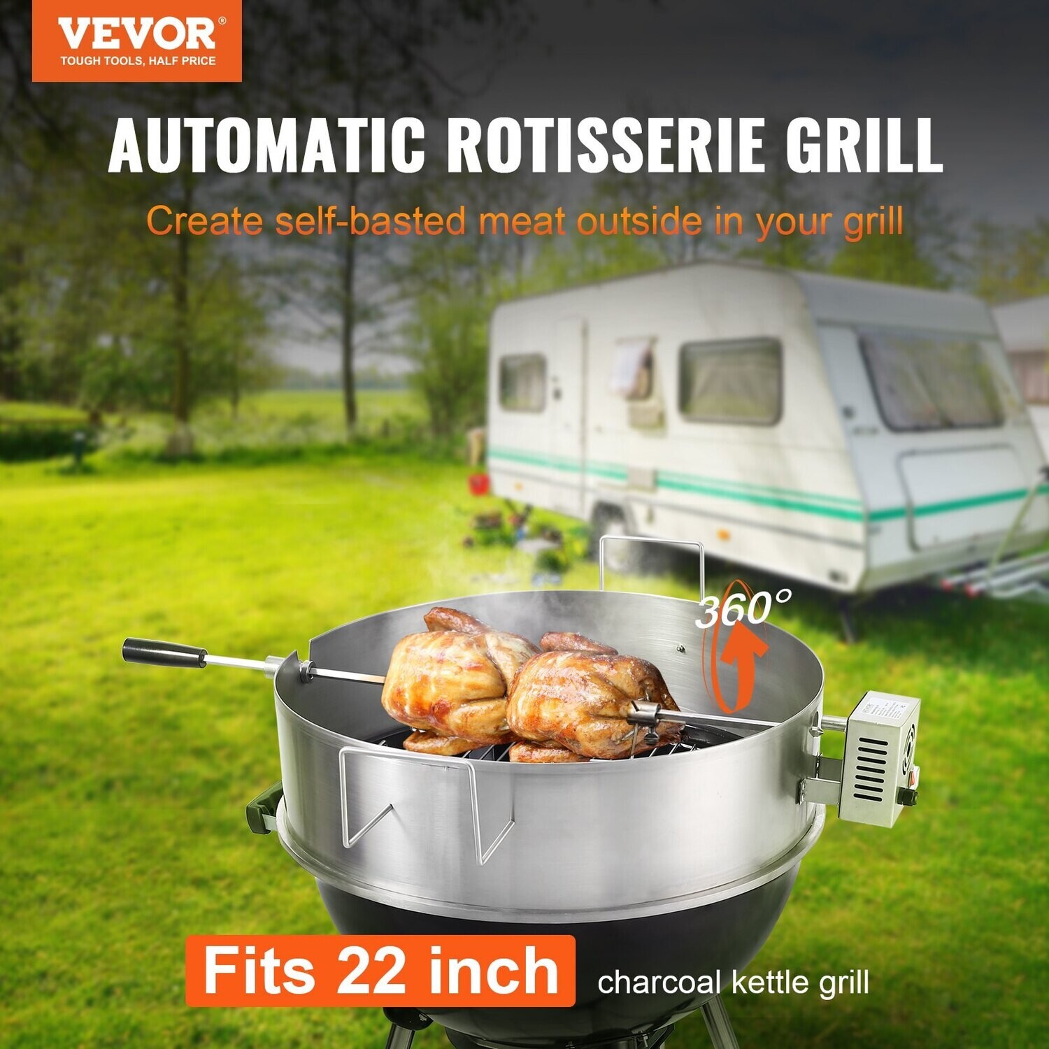 VEVOR Kit d'anneaux de rôtisserie pour barbecue pour barbecues à charbon de bois de 55,9 cm en acier inoxydable