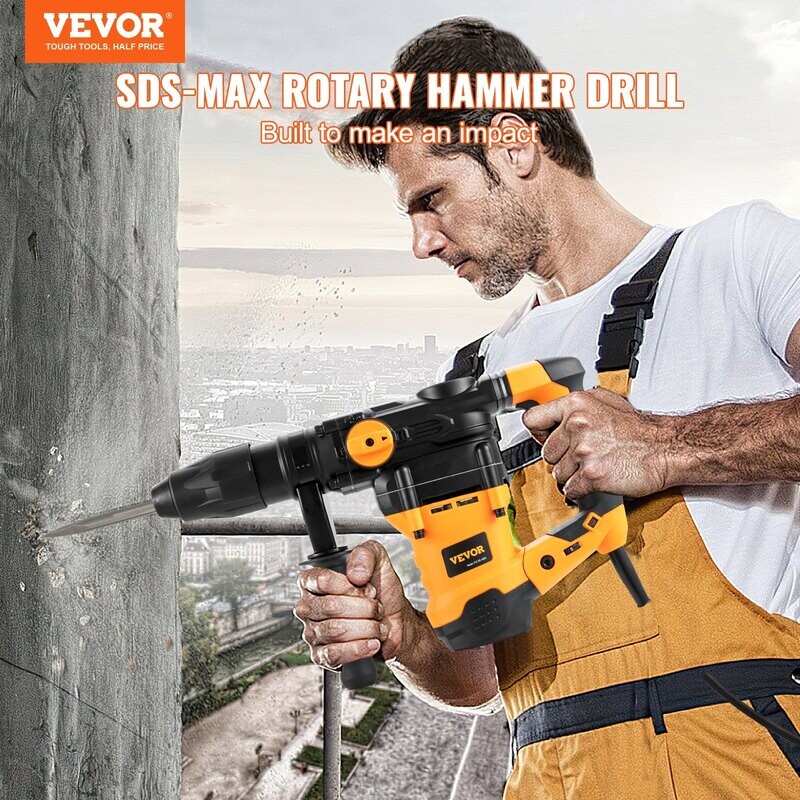 VEVOR Marteau perforateur rotatif SDS-Max 1-9/16 pouces, perceuses filaires 13 A, marteaux burineurs robustes avec contrôle des vibrations et embrayage de sécurité, marteaux de démolition électriques VEVOR Marteau perforateur rotatif SDS-Max 1-9/16 pouces, perceuses filaires 13 A, marteaux burineurs robustes avec contrôle des vibrations et embrayage de sécurité, marteaux de démolition électriques