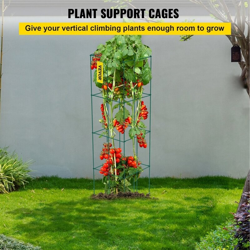 VEVOR Tomato Cages, 11.8" x 11.8" x 46.1", 10 Packs Square Plant Support Cages, Green PVC-Coated Steel Tomato Towers for Climbing Vegetables, Plants, Flowers, Fruits VEVOR Tomato Cages, 11.8" x 11.8" x 46.1", 10 Packs Square Plant Support Cages, Green PVC-Coated Steel Tomato Towers for Climbing Vegetables, Plants, Flowers, Fruits