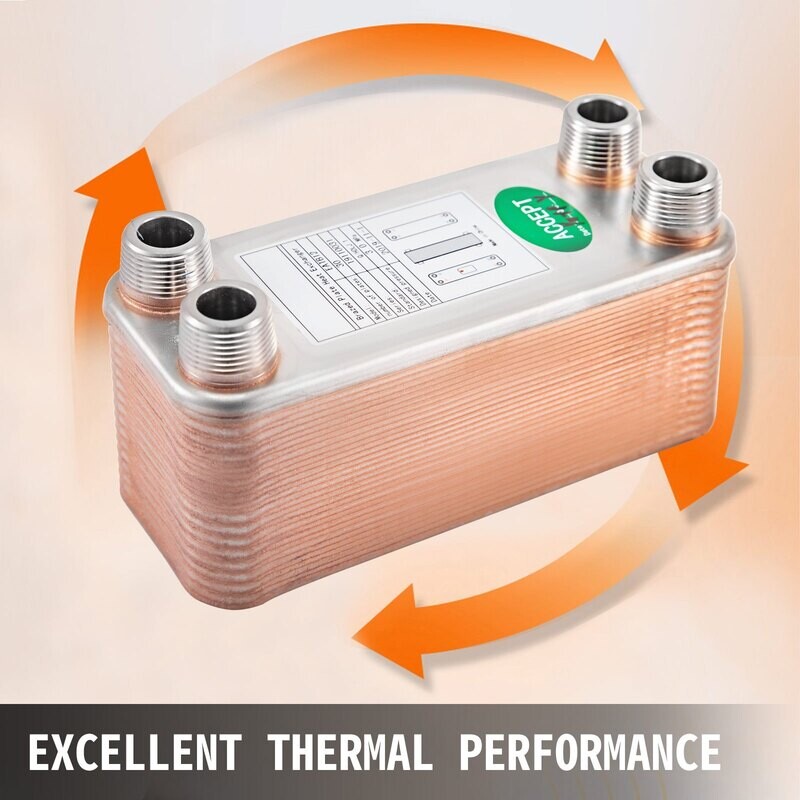 VEVOR Heat Exchanger 3&quot;x7.5&quot; 30 Plates Brazed Plate Heat Exchanger 316L 3/4&quot; MPT Heat Exchanger B12-30 Beer Wort Chiller for Hydronic Heating