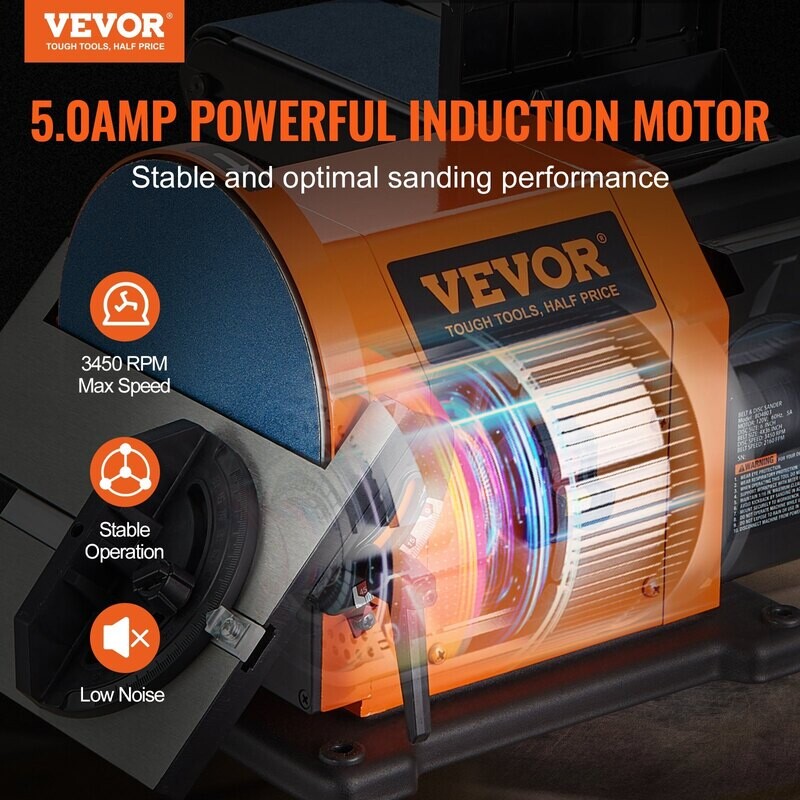 VEVOR Ponceuse à bande professionnelle, ponceuse à disque de 8" et ponceuse à bande de 4 x 36 po avec moteur à induction 5A, table de travail en aluminium moulé pour le travail du bois et des métaux VEVOR Ponceuse à bande professionnelle, ponceuse à disque de 8" et ponceuse à bande de 4 x 36 po avec moteur à induction 5A, table de travail en aluminium moulé pour le travail du bois et des métaux