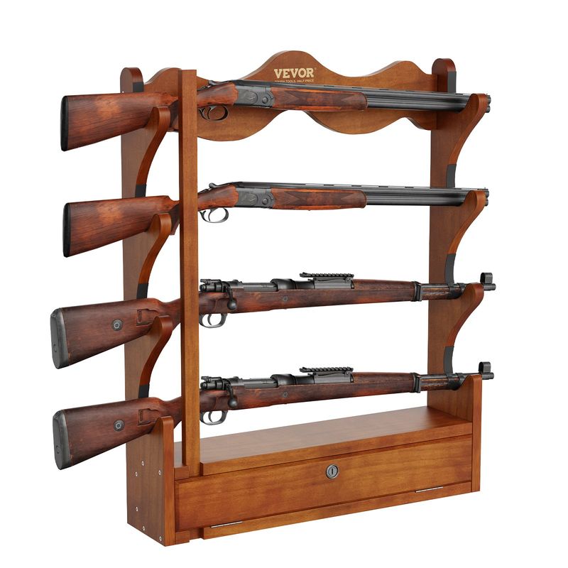 VEVOR Support mural pour armes à feu en bois, support mural pour armes à feu, peut contenir 4 fusils, fusils de chasse, support mural robuste de 132 lb avec rembourrage doux