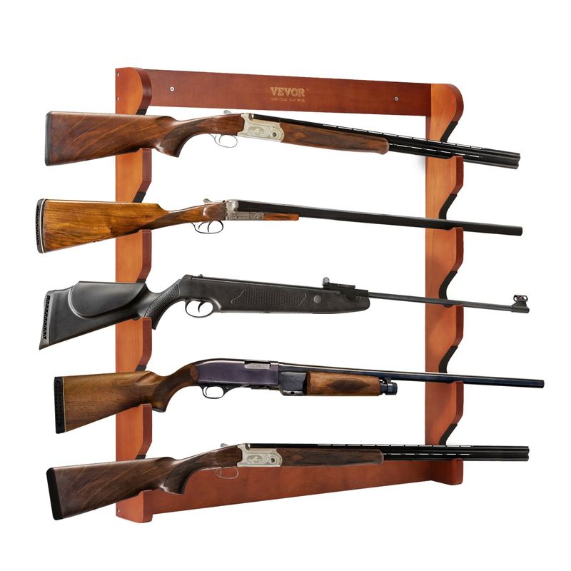 VEVOR Support mural pour armes à feu en bois, support mural pour armes à feu, peut contenir 5 fusils, fusils de chasse, support mural robuste de 132 lb avec rembourrage doux