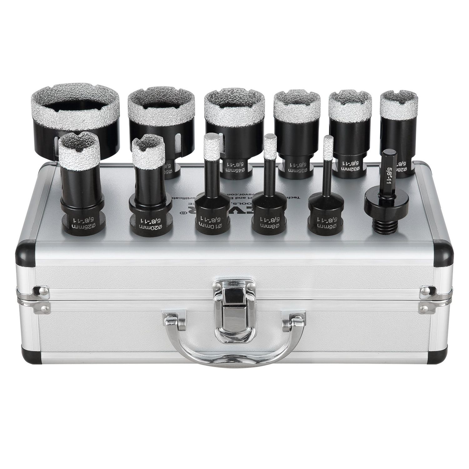 VEVOR Jeu de forets diamantés, 11 pièces 6/8/10/20/25/28/32/35/45/50/65 mm, kit de scie cloche diamantée, avec connecteur 5/8"-11 et étui de rangement pour sec et humide