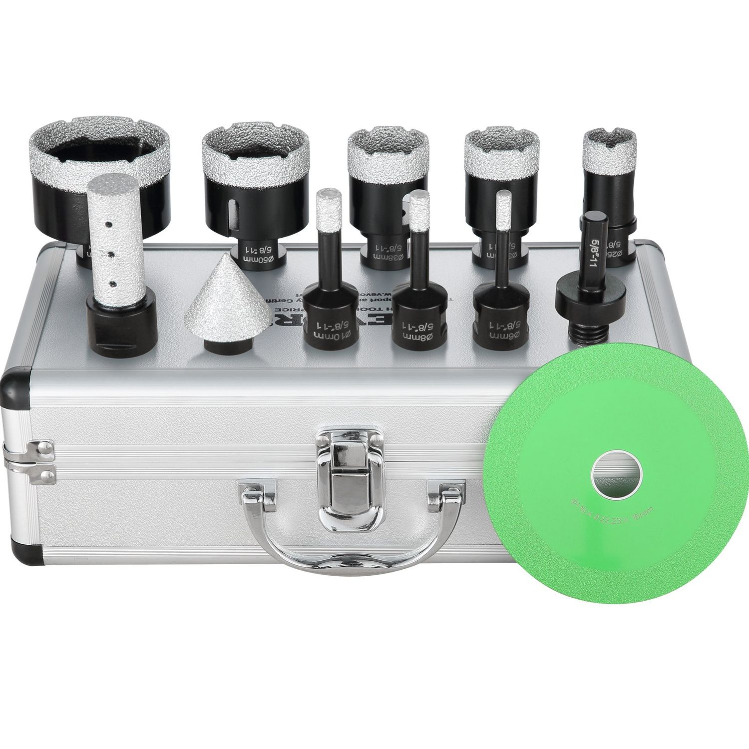 VEVOR Ensemble de forets diamantés, 8 pièces 6/8/10/25/35/38/50/65 mm, kit de scie cloche diamantée, avec fraise à doigt, lame de scie conique et étui de rangement pour sec et humide, forets diamantés