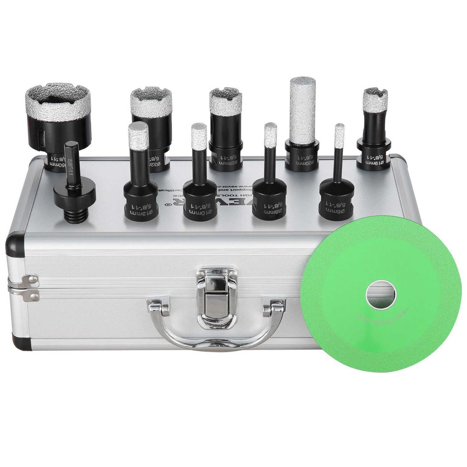 VEVOR Lot de 8 forets diamantés 6/8/10/13/19/25/32/50 mm, avec lame de scie à doigt et étui de rangement pour sec et humide, forets diamantés pour carrelage en céramique