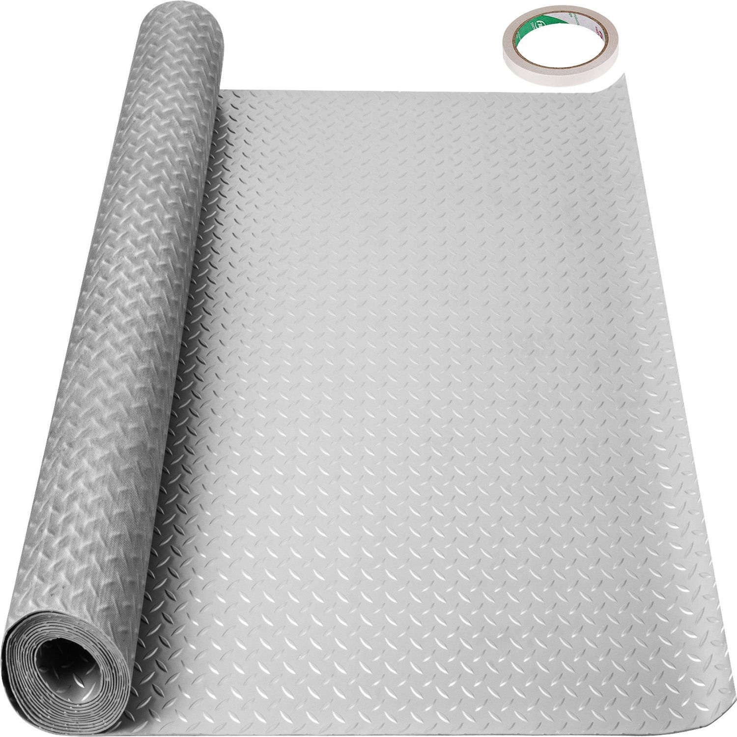 VEVOR Tapis de sol de garage en vinyle de 1,9 x 4,3 m - Rouleau de sol antidérapant - Texture diamant argenté - Tapis de garage pour sous la voiture - 63,7 pieds carrés - Tapis de sol de garage en PVC