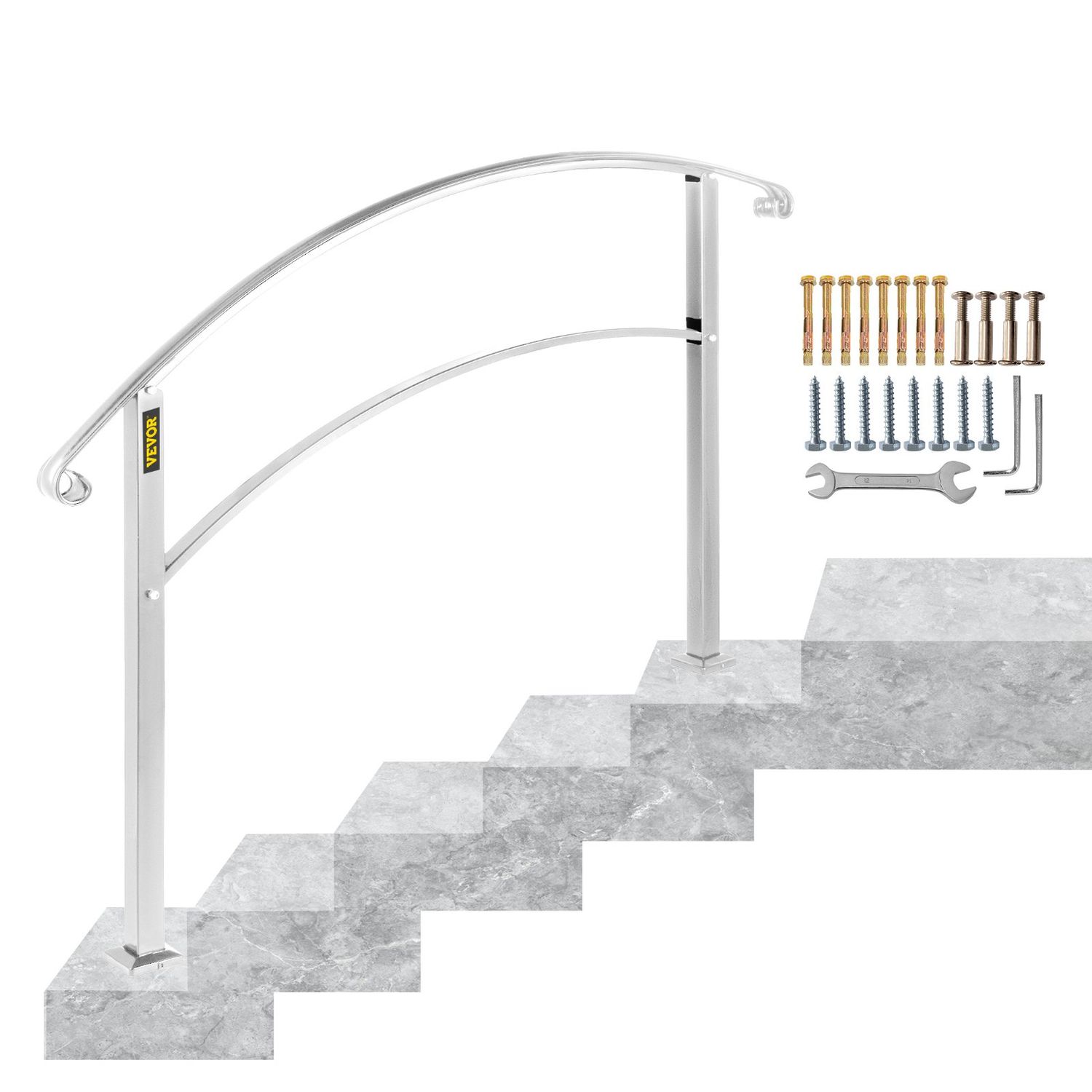 VEVOR Rampes pour marches extérieures, s'adaptent à une rampe d'escalier extérieure de 1 ou 5 marches, rampe en fer forgé blanc, rampe flexible pour porche avant, rampes de transition