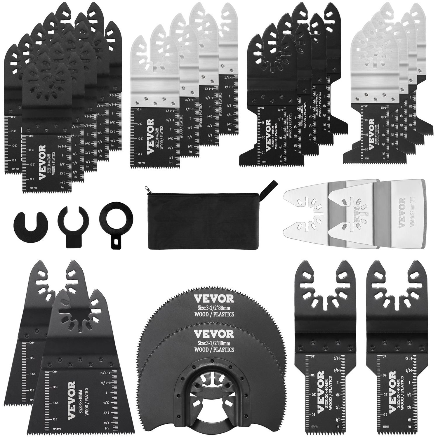 VEVOR 30PCS Kits de Lames Multi-Outils, Lames de Scie Oscillantes à Dégagement Rapide Universelles, 8 Types de Lames d&#39;Outils Oscillants Bois Métal Plastique, Compatible avec Dewalt Bosch Milwaukee