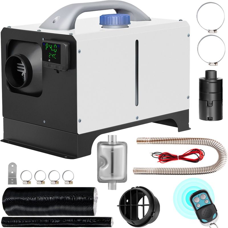 VEVOR Réchauffeur d'air diesel 8 kW Chauffage de stationnement 12 V Chauffage de camion, une sortie d'air, avec interrupteur LCD noir, télécommande, chauffage diesel compact à chauffage rapide