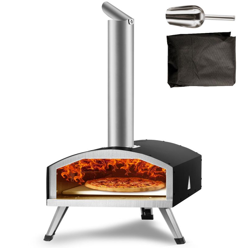 VEVOR Four à pizza extérieur, machine à pizza à granulés de bois et au charbon de bois 12 pouces, gril à pizza extérieur portable en acier inoxydable avec pierre à pizza