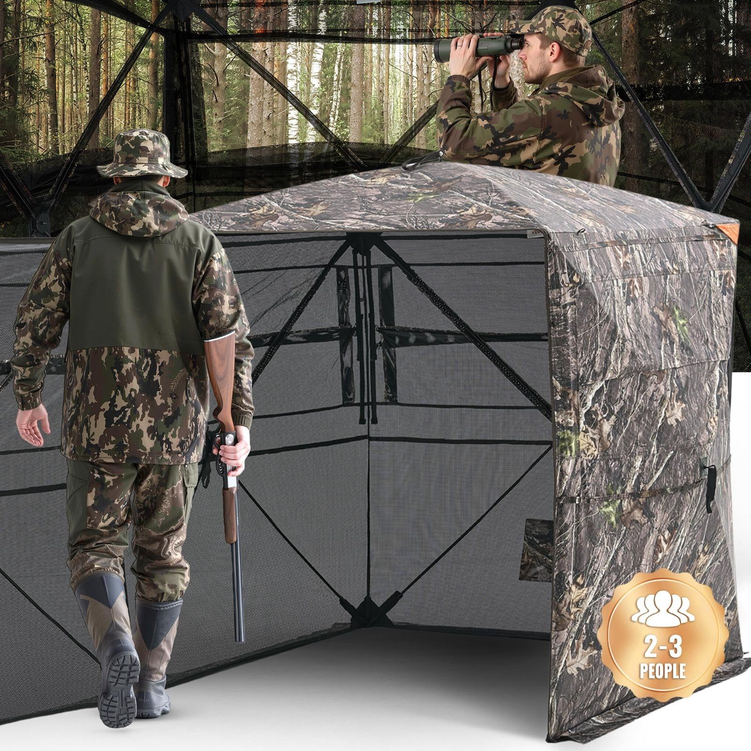 VEVOR Store de chasse portable transparent pour 2 à 3 personnes avec sac de transport