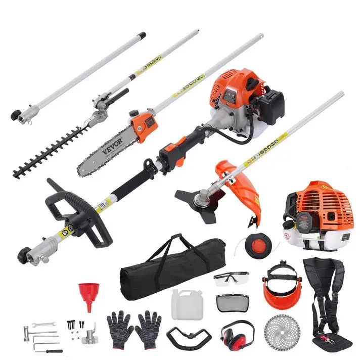 VEVOR 52CC 6-en-1 Outils de coupe multifonctions, taille-haie à essence, coupe-herbe, coupe-bordures, débroussailleuse, coupe-bordures, tronçonneuse à perche