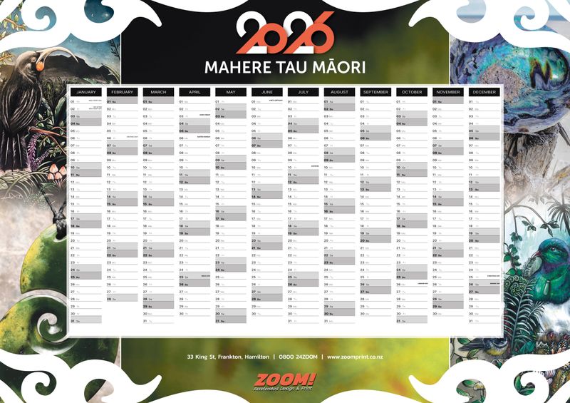 2026 Rātaka Māori Wall Planner