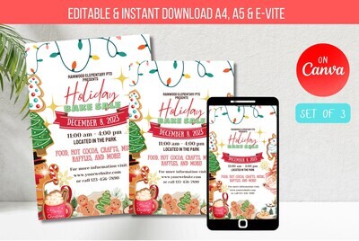 EDITABLE Holiday Bake Sale Flyer Template, Printable Bake Sale Flyer Invitation, School Sales Event Digital Template Instant Download